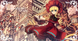 Rating: Safe Score: 0 Tags: 1girl blonde_hair blue_eyes blurry bonnet book bow copyright_name depth_of_field dress drill_hair flower image long_hair long_sleeves petals red_dress shinku solo twintails very_long_hair User: admin