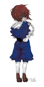 Rating: Safe Score: 0 Tags: 1boy capelet frills full_body green_eyes image long_sleeves looking_back red_hair shorts solo souseiseki standing white_background white_legwear User: admin