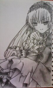 Rating: Safe Score: 0 Tags: 1girl blurry depth_of_field dress frills greyscale hairband image lolita_hairband long_hair long_sleeves looking_at_viewer monochrome rose simple_background smile solo suigintou User: admin