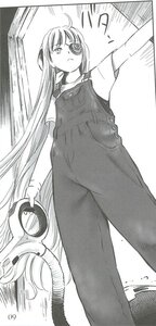 Rating: Safe Score: 0 Tags: 1girl ahoge barasuishou dress from_below greyscale image long_hair monochrome overalls solo standing tentacles User: admin