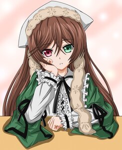Rating: Safe Score: 3 Tags: 1girl black_ribbon brown_hair commentary_request dress frills green_dress green_eyes heterochromia highres image long_hair long_sleeves looking_at_viewer red_eyes ribbon rozen_maiden smile solo suiseiseki takumi_(rozen_garten) twintails very_long_hair User: admin