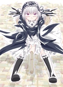 Rating: Safe Score: 0 Tags: 1girl black_wings blush boots doll_joints dress frills gothic_lolita hairband image joints knee_boots lolita_fashion lolita_hairband long_hair long_sleeves looking_at_viewer ribbon silver_hair solo suigintou wings User: admin