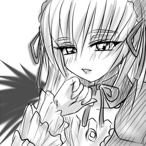 Rating: Safe Score: 0 Tags: 1girl blush eyebrows_visible_through_hair greyscale hair_ribbon image long_sleeves looking_at_viewer monochrome ribbon simple_background solo suigintou white_background wings User: admin