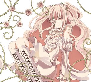 Rating: Safe Score: 0 Tags: 1girl blonde_hair boots cross-laced_footwear detached_sleeves dress flower frills image kirakishou knee_boots lace-up_boots leaf long_hair pink_flower pink_hair pink_rose plant rose solo thorns vines white_flower white_rose User: admin
