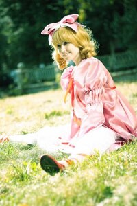 Rating: Safe Score: 0 Tags: 1girl blonde_hair blurry bow day depth_of_field dress grass hair_bow hat hinaichigo long_sleeves outdoors pink_dress ribbon short_hair sitting solo User: admin