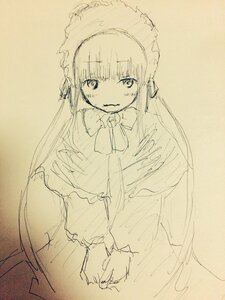 Rating: Safe Score: 0 Tags: 1girl bow bowtie closed_mouth dress eyebrows_visible_through_hair image long_hair long_sleeves looking_at_viewer monochrome shinku sketch solo traditional_media User: admin