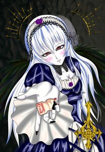 Rating: Safe Score: 0 Tags: 1girl breasts cleavage cross dress fingernails flower frills hairband image long_hair long_sleeves looking_at_viewer medium_breasts nail_polish pale_skin puffy_sleeves red_eyes silver_hair solo suigintou very_long_hair wings User: admin