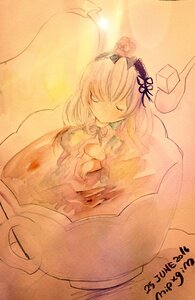 Rating: Safe Score: 0 Tags: 1girl closed_eyes closed_mouth dated dress flower hairband image long_hair long_sleeves sleeping solo suigintou traditional_media very_long_hair User: admin