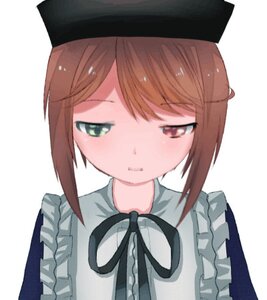 Rating: Safe Score: 0 Tags: 1girl apron blush brown_eyes brown_hair closed_mouth dress eyebrows_visible_through_hair frills hat image looking_at_viewer maid simple_background solo souseiseki white_background User: admin