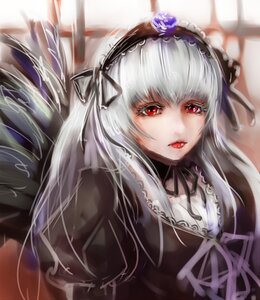 Rating: Safe Score: 0 Tags: 1girl black_ribbon dress flower frills hairband image long_hair long_sleeves looking_at_viewer red_eyes ribbon rose silver_hair solo suigintou User: admin