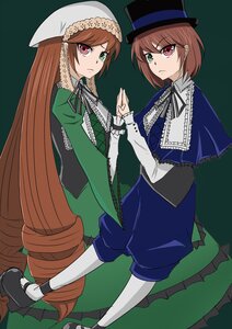 Rating: Safe Score: 0 Tags: 2girls blue_dress brown_hair dress frills green_dress green_eyes hat heterochromia holding_hands image long_hair long_sleeves looking_at_viewer multiple_girls pair pantyhose red_eyes shoes short_hair siblings sisters souseiseki standing suiseiseki top_hat twins very_long_hair white_legwear User: admin