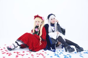 Rating: Safe Score: 0 Tags: 2girls black_footwear black_legwear blonde_hair blue_eyes dress flower long_hair long_sleeves multiple_cosplay multiple_girls petals shoes sitting tagme User: admin