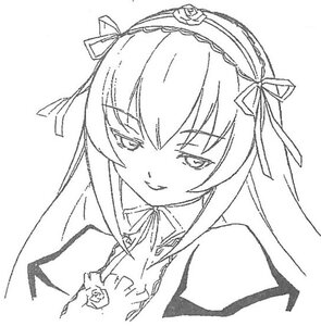 Rating: Safe Score: 0 Tags: 1girl eyebrows_visible_through_hair flower greyscale hair_ribbon image lineart long_hair looking_at_viewer monochrome ribbon rose simple_background smile solo suigintou two_side_up upper_body white_background User: admin