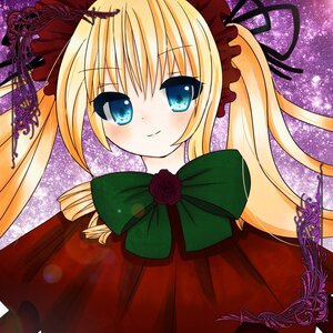 Rating: Safe Score: 0 Tags: 1girl blonde_hair blue_eyes blush bow bowtie dress flower green_bow hair_ribbon image long_hair looking_at_viewer red_flower red_rose ribbon rose shinku smile solo twintails User: admin