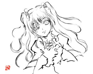 Rating: Safe Score: 0 Tags: 1girl dress frills greyscale hair_ornament image kirakishou long_hair long_sleeves looking_at_viewer monochrome ribbon simple_background solo striped two_side_up upper_body white_background User: admin