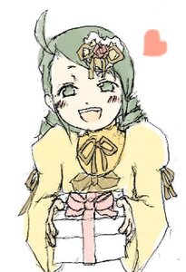 Rating: Safe Score: 0 Tags: 1girl ahoge blush flower gift green_eyes green_hair hat heart image kanaria long_sleeves looking_at_viewer ribbon simple_background solo upper_body white_background User: admin