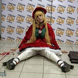 Rating: Safe Score: 0 Tags: 1girl blonde_hair dress english_text hat long_hair magazine_cover mary_janes realistic rose shinku shoes sitting solo white_legwear User: admin
