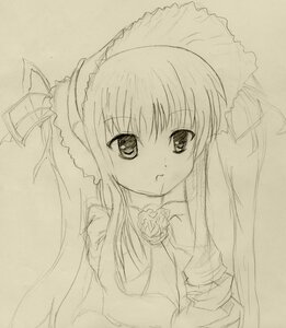 Rating: Safe Score: 0 Tags: 1girl dress frills image long_hair long_sleeves looking_at_viewer monochrome shinku simple_background sketch solo traditional_media upper_body veil User: admin