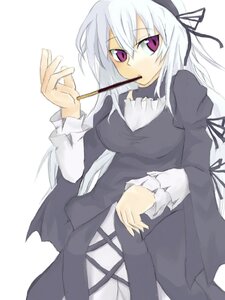 Rating: Safe Score: 0 Tags: 1girl black_dress black_ribbon cross dress hair_ribbon image long_hair long_sleeves looking_at_viewer puffy_sleeves purple_eyes ribbon simple_background solo suigintou white_background white_hair User: admin