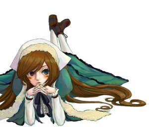 Rating: Safe Score: 0 Tags: 1girl bangs brown_hair dress full_body green_dress heterochromia image long_hair long_sleeves looking_at_viewer lying on_stomach red_eyes simple_background solo suiseiseki tears very_long_hair white_background User: admin