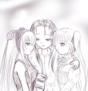 Rating: Safe Score: 0 Tags: 3girls bare_shoulders blush dress image kakizaki_megu long_hair long_sleeves monochrome multiple_girls pair shinku siblings sisters sketch suigintou twintails upper_body User: admin