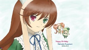 Rating: Safe Score: 0 Tags: brown_hair dress green_dress green_eyes hat heterochromia image long_hair long_sleeves looking_at_viewer red_eyes ribbon smile solo suiseiseki very_long_hair User: admin