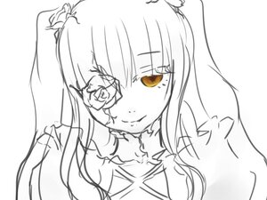 Rating: Safe Score: 0 Tags: 1girl flower hair_ornament image kirakishou long_hair looking_at_viewer monochrome rose simple_background sketch smile solo spot_color white_background User: admin