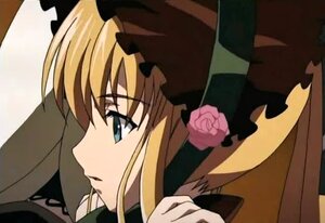 Rating: Safe Score: 0 Tags: 1girl blonde_hair blush close-up flower hat image pair pink_rose profile rose shinku suigintou User: admin