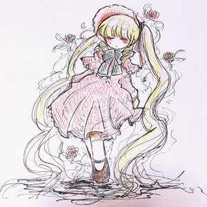 Rating: Safe Score: 0 Tags: 1girl blonde_hair blush dress flower full_body hat image long_hair long_sleeves looking_at_viewer one_eye_closed red_eyes rose shinku solo standing twintails very_long_hair User: admin