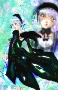 Rating: Safe Score: 0 Tags: 1girl bangs black_ribbon detached_collar dress flower frills hairband image long_hair long_sleeves looking_at_viewer red_eyes rose solo standing suigintou wings User: admin