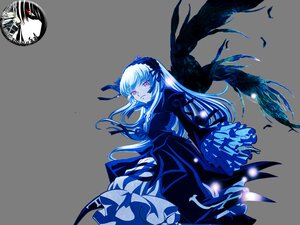 Rating: Safe Score: 0 Tags: 1girl black_wings dress feathered_wings feathers frills hairband image long_hair long_sleeves red_eyes ribbon solo suigintou wings User: admin