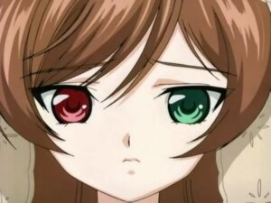 Rating: Safe Score: 0 Tags: 1girl brown_hair close-up closed_mouth eyebrows_visible_through_hair face green_eyes hair_between_eyes image looking_at_viewer portrait red_eyes simple_background solo suiseiseki User: admin