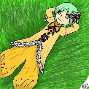 Rating: Safe Score: 0 Tags: 1girl arms_up dress flower grass green_hair image kanaria long_sleeves looking_at_viewer outdoors personification ribbon smile solo standing yellow_dress User: admin