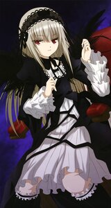 Rating: Safe Score: 3 Tags: 1girl black_legwear black_wings dress frilled_sleeves frills hairband image lolita_fashion long_hair long_sleeves looking_at_viewer red_eyes ribbon silver_hair solo suigintou wings User: admin