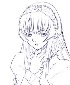 Rating: Safe Score: 0 Tags: 1girl bangs dress eyebrows_visible_through_hair frills greyscale hairband image long_hair long_sleeves looking_at_viewer monochrome parted_lips simple_background solo suigintou upper_body white_background User: admin