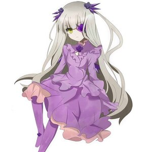 Rating: Safe Score: 0 Tags: 1girl barasuishou boots dress eyepatch flower hair_ornament image long_hair long_sleeves pantyhose purple_dress purple_flower purple_legwear purple_rose purple_skirt rose sitting skirt solo striped striped_background vertical_stripes very_long_hair yellow_eyes User: admin