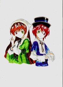 Rating: Safe Score: 0 Tags: dress green_eyes hat heterochromia image long_sleeves looking_at_viewer pair red_eyes ribbon short_hair siblings sisters souseiseki suiseiseki twins User: admin