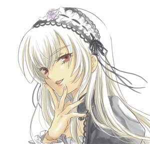 Rating: Safe Score: 0 Tags: 1girl bangs black_dress blush close-up dress evil_smile eyebrows_visible_through_hair face frills hairband hand_on_own_face image lolita_hairband long_hair long_sleeves looking_at_viewer mizunomoto parted_lips red_eyes rose rozen_maiden silver_hair simple_background smile smug solo suigintou upper_body white_background white_hair User: admin