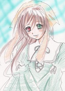 Rating: Safe Score: 0 Tags: 1girl auto_tagged black_ribbon brown_hair dress green_dress green_eyes head_scarf heterochromia image long_hair long_sleeves looking_at_viewer neck_ribbon red_eyes ribbon simple_background smile solo suiseiseki traditional_media upper_body User: admin