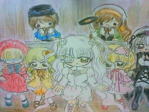 Rating: Safe Score: 0 Tags: 6+girls brown_hair dress eyepatch hat image kanaria long_hair multiple multiple_girls shinku souseiseki standing suigintou suiseiseki tagme traditional_media watercolor_(medium) User: admin