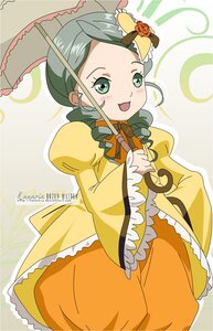 Rating: Safe Score: 0 Tags: 1girl auto_tagged dress flower frills green_eyes green_hair holding holding_umbrella image kanaria long_sleeves open_mouth parasol smile solo umbrella User: admin