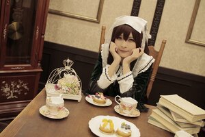 Rating: Safe Score: 0 Tags: 1girl brown_hair cake chair food fork indoors jewelry long_hair necklace nun plate sitting solo suiseiseki table tablecloth User: admin