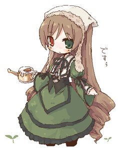 Rating: Safe Score: 0 Tags: 1girl 7010 brown_hair chibi dress drill_hair frills full_body green_dress green_eyes hat head_scarf heterochromia image long_hair long_sleeves lowres oekaki ribbon rozen_maiden simple_background solo standing suiseiseki very_long_hair watering_can white_background User: admin