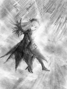 Rating: Safe Score: 0 Tags: 1girl dress greyscale image long_hair long_sleeves looking_at_viewer monochrome solo standing suigintou wings User: admin