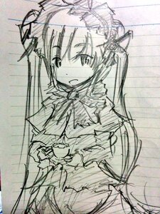 Rating: Safe Score: 0 Tags: 1girl blush bow bowtie graphite_(medium) hair_ribbon image long_hair looking_at_viewer monochrome open_mouth ribbon shinku sketch solo traditional_media twintails User: admin