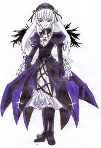 Rating: Safe Score: 0 Tags: 1girl black_wings boots cross cross-laced_clothes dress flower frills full_body hairband image lolita_hairband long_hair long_sleeves looking_at_viewer pink_eyes puffy_sleeves rose solo standing suigintou traditional_media white_background wings User: admin