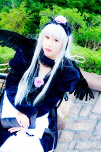 Rating: Safe Score: 0 Tags: 1girl albino bangs black_wings dress feathered_wings lips long_hair long_sleeves red_eyes solo suigintou tree white_hair wings User: admin