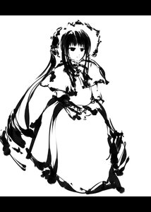 Rating: Safe Score: 0 Tags: 1girl bangs black_border greyscale image letterboxed long_hair looking_at_viewer monochrome shinku solo torn_clothes twintails very_long_hair User: admin