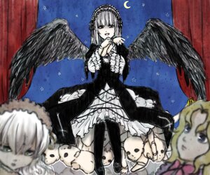 Rating: Safe Score: 0 Tags: 2girls black_wings blonde_hair blurry cross depth_of_field doll dress frills hairband image joints lolita_fashion lolita_hairband long_hair long_sleeves looking_at_viewer moon multiple_girls rose silver_hair solo stuffed_animal suigintou wings User: admin
