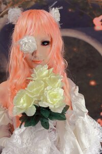 Rating: Safe Score: 0 Tags: 1girl blue_eyes bouquet dress eyepatch flower frills gloves kirakishou lips long_hair photo pink_hair smile solo white_flower white_rose User: admin